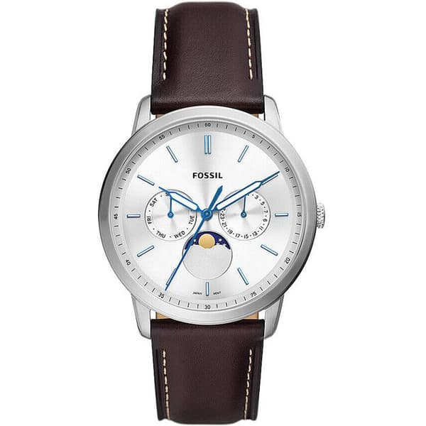 Fossil Quartz Multi-Dial herreur Brun læderrem FS5905 kastanj