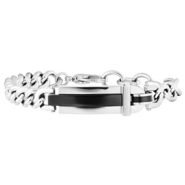 Armband - Polis - Nedstigning - Rostfritt stål - Svart läder - Justerbar