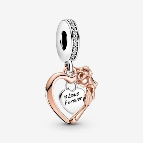 Charm Pendant - Charm Pendant Hjerte & Rose - Metal - Rosa - Unisex Rosa