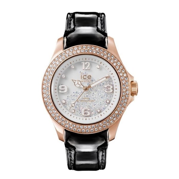 Ice-Watch - ICE Crystal Rose-Gold Black - Musta naisten kello nahkarannekkeella - 001392 (Medium)