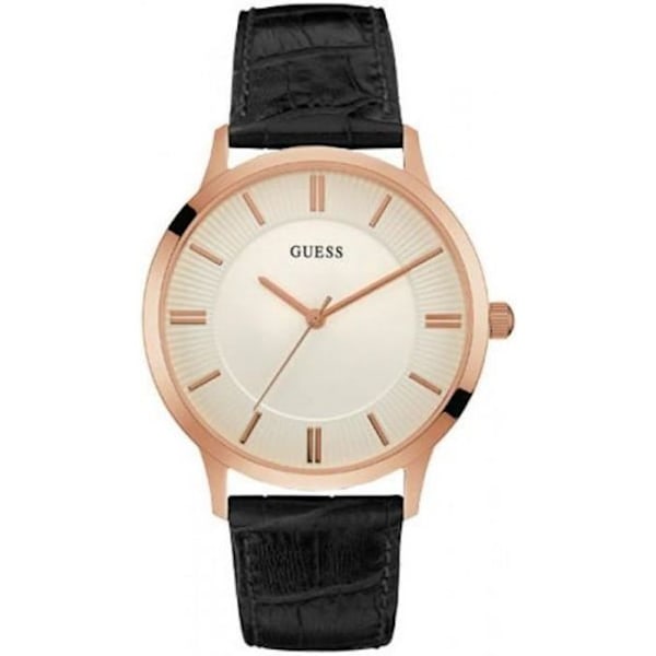 Klocka - Guess - Escrow - Roséguld - Svart läder - Vattentålighet 30m Rosé, Svart, Vit