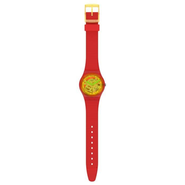 Swatch RETRO-ROSSO 34mm Originals Gent Watch - Quartz Movement - Yellow Resin Armband Gul