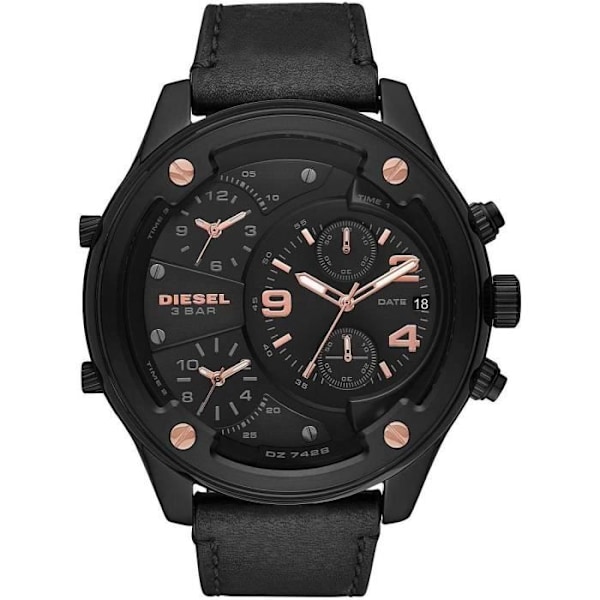 Diesel Boltdown mænds sort ur - Quartz - Kronograf - Læderrem