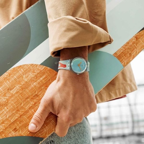 Silikon-/plastrem för kvinnor - SWATCH - Swatchklocka Eiffel Tower By Robert Delaunay - Materialfärg:Blå Blå