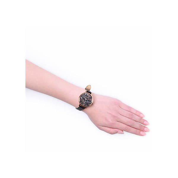 Analogisk ur til kvinder - Olivia Burton - OB16GD22 - Sort læderrem - Kasse i rustfrit stål - Diameter 34 mm