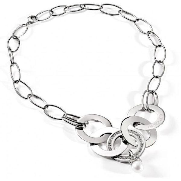 Halskæde og vedhæng - Morellato - ECLIPSE SRR01 - Rustfrit stål - Kulturperle - Zirconiumoxid Silver, Pärlvit