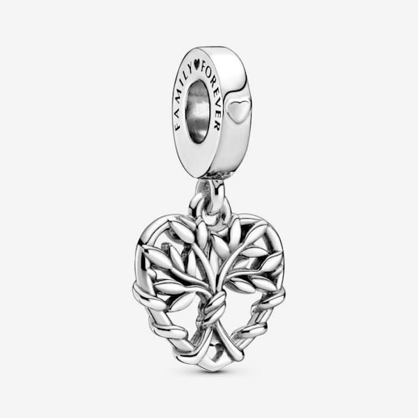 Charm - Pandora - Sukupuuriipus - 925 hopea - Sydän - Family Forever Kaiverrus Grå