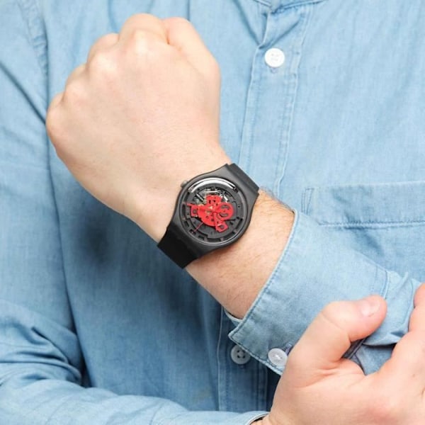 Ur - SWATCH - TÆNK TID TIL SORT - Biokeramisk 41 mm - Vandtæthed 30 Atm - Unisex Svart röd