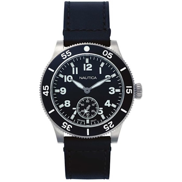 Herremontre - NAUTICA - HOUSTON NAPHST002 - Sort læder - Kvarts - Analogisk Svart silver