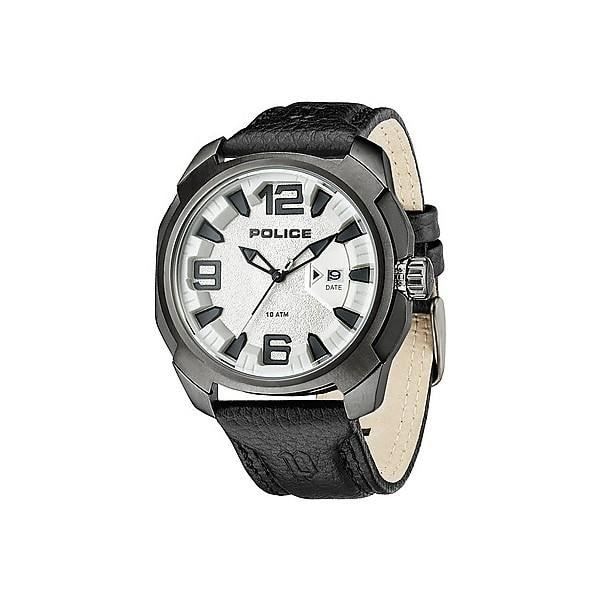 Quartz ur - Police - TEXAS - Sort PVD - Sort læder - Sølv urskive 45,5 mm Svart