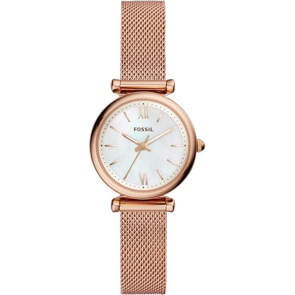 FOSSIL damklocka Carlie Mini White ES4433 med pärlfärgad väska och guldrem