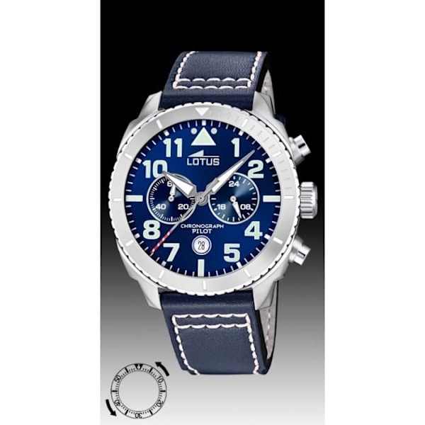 Ur - Lotus - 18705/1 - Pilot Chronograph - Sort skive - Blå læderrem - 44,50 mm Svart blå