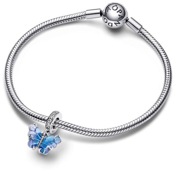PANDORA Blå Murano Glas Sommerfugl Vedhæng Charm 792698C01 Flerfärgad