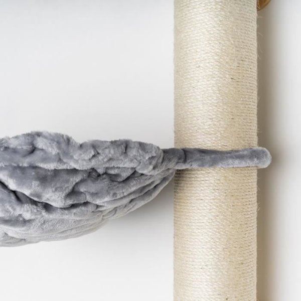 RHRQuality Cat Klatrevæg - XXL Sisal-stolper med Deluxe 45Ø hængekøje (Lysegrå)