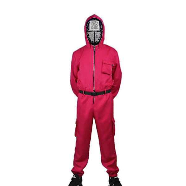 2023-barn Halloween Squid Game Cosplay Jumpsuit Cosplay set with round mask XL   140-150CM with square mask M 120-130CM