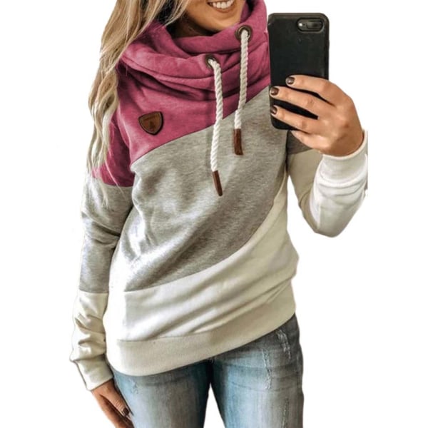 Hættetrøje til kvinder med rullekrave sweatshirt hættetrøje sports camo sweater rose red M