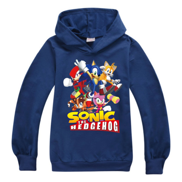Kid Sonic Hedgehog Långärmad Hoodie Sweatshirt Pullover Jumper Dark Blue 140cm