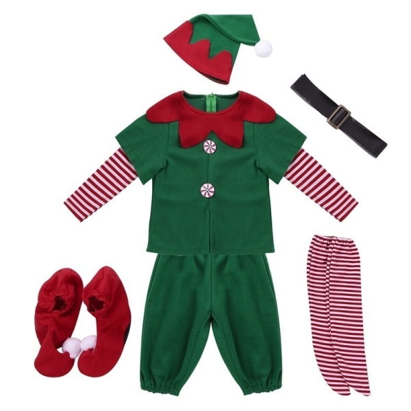 Unisex julekostumesæt Green Elf Cosplay Fancy Dress male 100cm