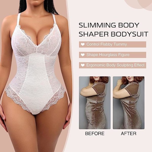 Damstrumpbyxor Shaper V-Neck Backless Tank One Piece Bodysuit White XXL