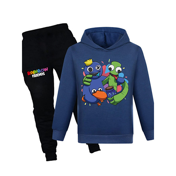 Pojkar Flickor Rainbow Friends Printed Hoodie Träningsbyxor & Byxor Set Navy blue 160cm