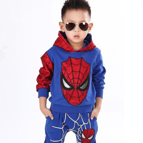 Kids Boy Spiderman Sportswear Hoodie Sweatshirt Byxor Kostym Kostym Kläder Black Blue 6-7 Years