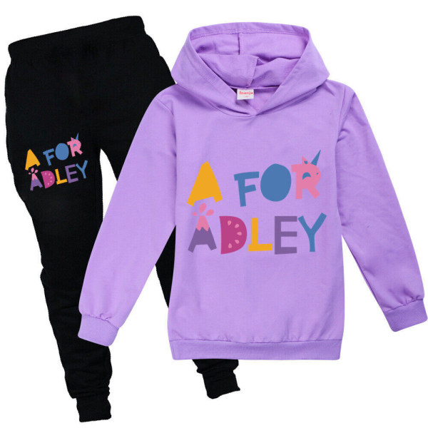 Kids A för Adley Print Träningsoverall Sets Pojkar Flickor Sweatshirt purple 170/13-14 years