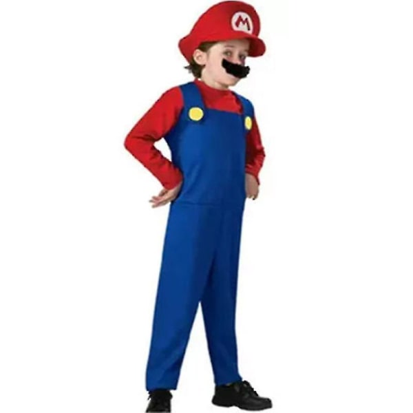 Super ario Luigi Cosplay Kostym Vuxen Barn Fancy Dress Outfit Party Fancy Dress Mario Red Boy M