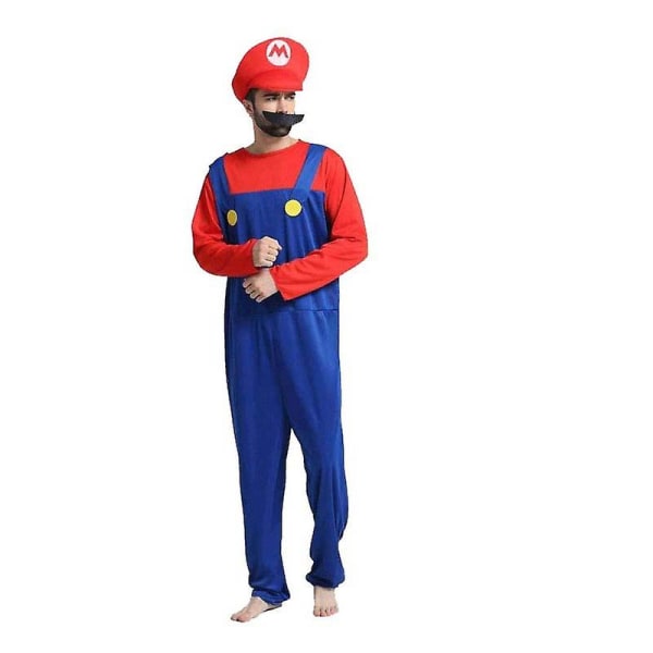 Super ario Luigi Cosplay Kostym Vuxen Barn Fancy Dress Outfit Party Fancy Dress Mario Red Men M