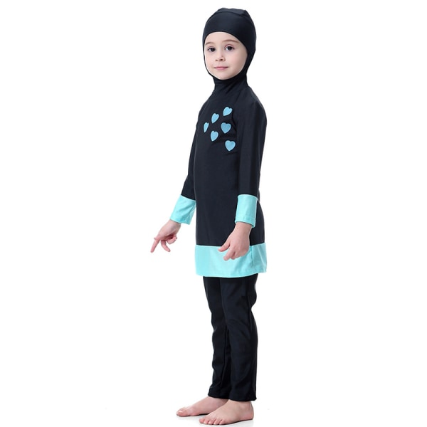 Barn Flickor Burkini Badkläder Heltäckande Cover Bad Black 90cm