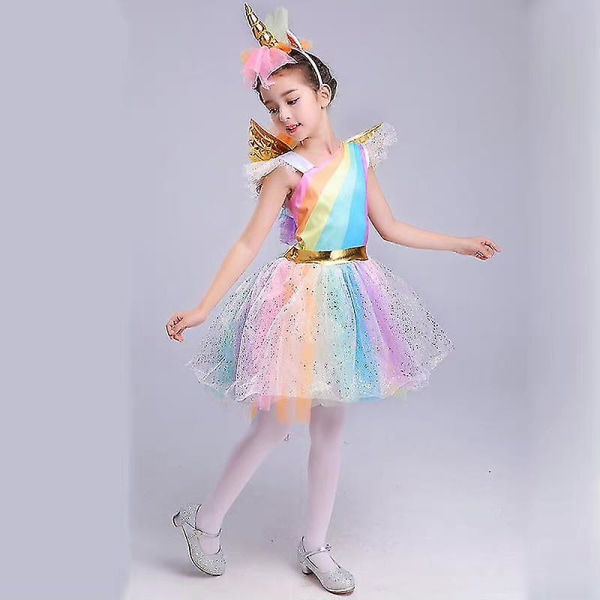 Halloween Unicorn Fargerik Cosplay-kostyme Prinsessekjole Vinger Hodeplagg Maskeradefest Fancy Dress-antrekk Tmall 5-6Years