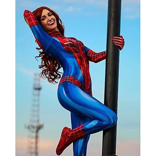 Naisten Spider Pattern Bodysuit Halloween Superhero Girl Cosplay XL