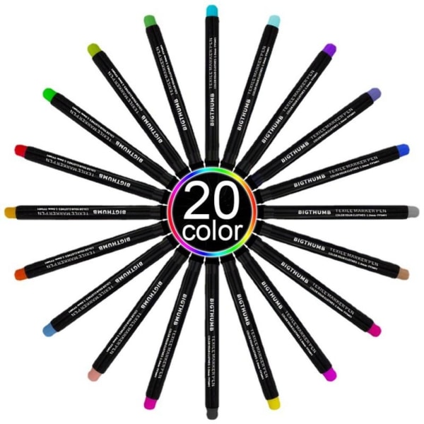 20 Färger Tyg Marker Pen T-shirt Markers Textil Paint Pen 20Colors