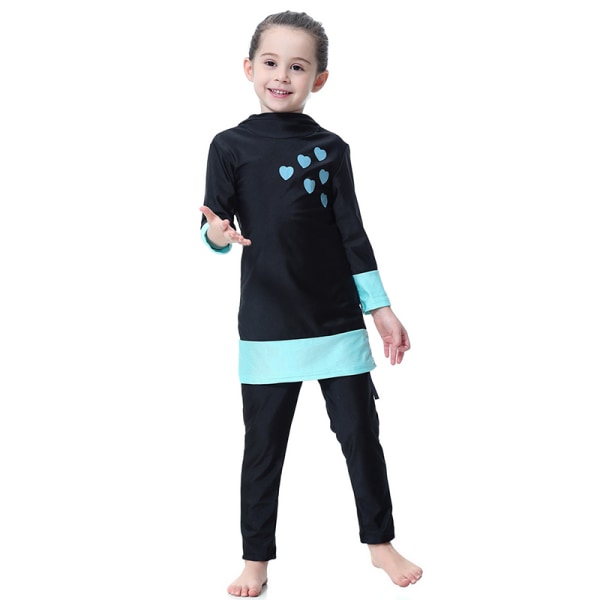 Barn Flickor Burkini Badkläder Heltäckande Cover Bad Black 160cm