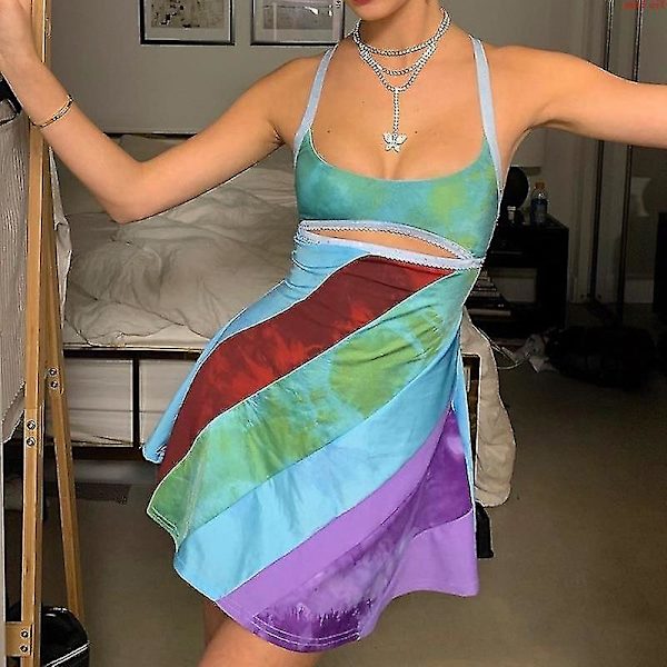 Plötsligt 30 Cosplay Streetwear Grimma Grön ini Simkjol Rygglös Sexig V-hals Sommar Strand Solklänning Vintage Festklänning Green M
