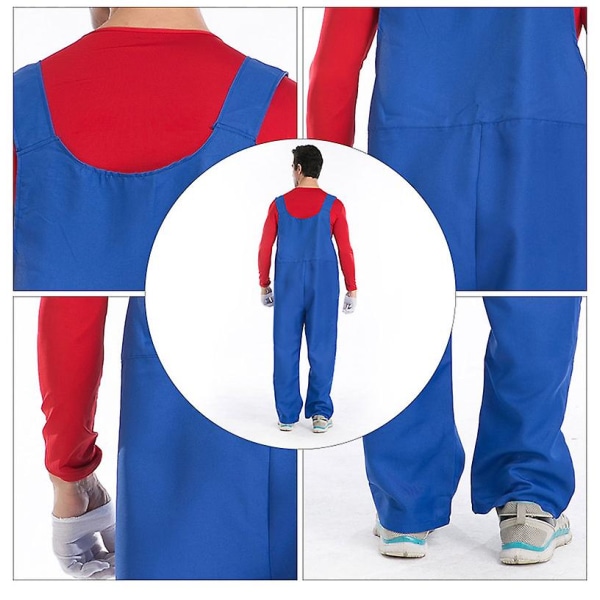 Mænds Super Mario And Luigi Bros Fancy Dress Halloween Costume Blikkenslager Jumpsuit Red XL