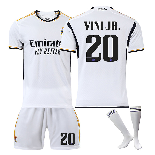 23/24 Ny sæson Hjemme Real Madrid CF VINI JR. nr. 20 Kids Jersey Pack Barn-18