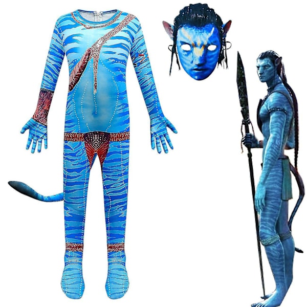 Avatar Waterways Alien set, Cosplay -asu Tummansininen nainen 110cm Light Blue Man 130cm