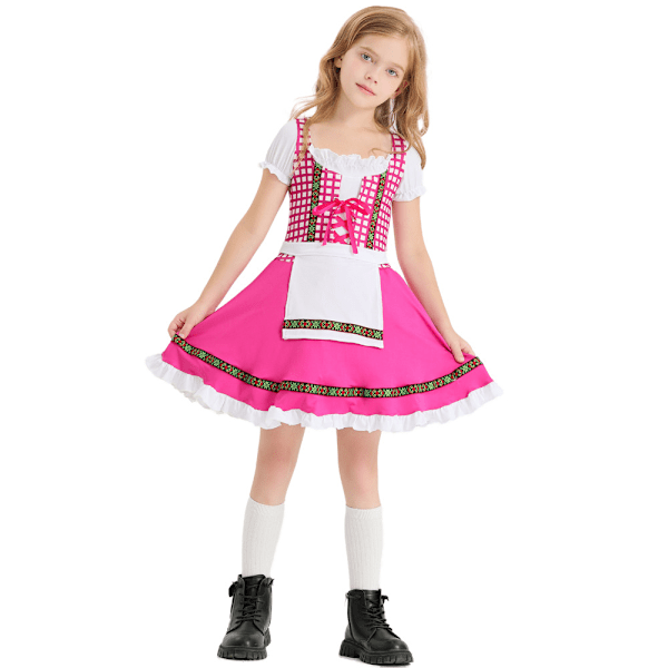 Tyska Oktoberfest-dräkt for flickor Dirndl-klänningar Pink M