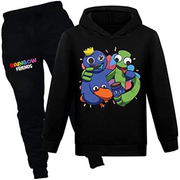 Pojkar Flickor Rainbow Friends Printed Hoodie Träningsbyxor & Byxor Set black 160cm