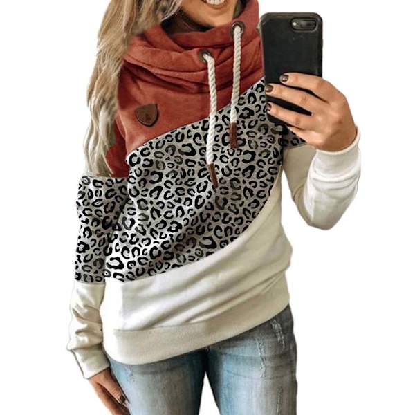 Hettegenser for kvinner med rullekrave genser hettegenser sports camo genser Leopard + orange 5XL