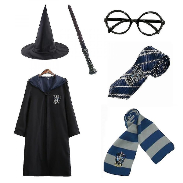 Harry Potter 6st Set Magic Wizard Fancy Dress Cape Cloak Costume_y blue 135cm (7-8 years)