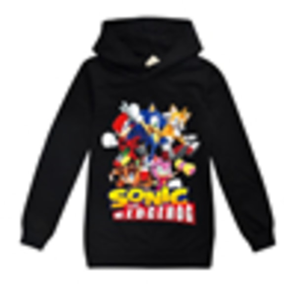Kid Sonic Hedgehog Langærmet Hættetrøje Sweatshirt Pullover Jumper Black 150cm