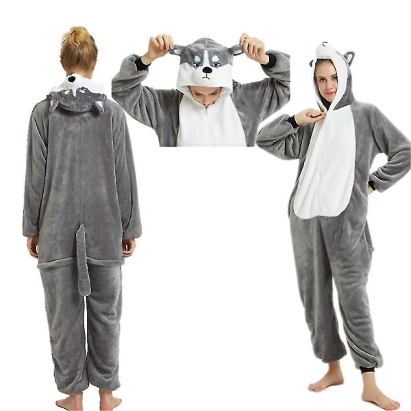 Aikuisten Onesie Animal Pyjama Flanelli Kotiasut Sleepwear Halloween Cosplay Jumpsuit naisille vielä Husky M