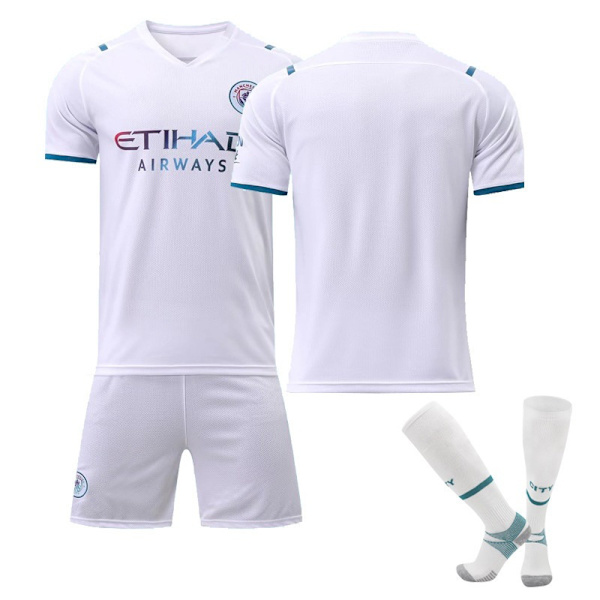 21-22 Manchester City vit bortafotbollströja nr 17 De Bruyne tröja träningsdräkt för vuxna för barn no number no number M