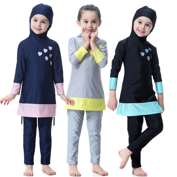 Barn Jenter Burkini Badetøy Full Dekning Badekar Black 110cm