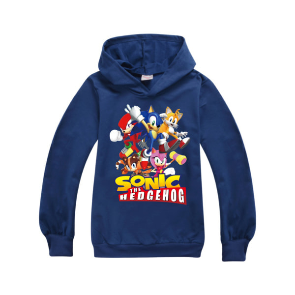 Kid Sonic Hedgehog Långärmad Hoodie Sweatshirt Pullover Jumper Dark Blue 140cm