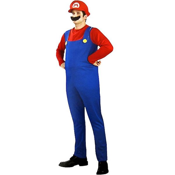 Super ario Luigi Cosplay Kostym Vuxna Barn Fancy Dress Outfit Kläder Mario Red Men M