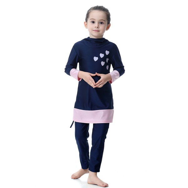 Barn Flickor Burkini Badkläder Heltäckande Cover Bad Navy blue 160cm