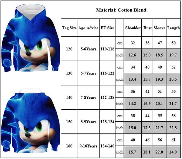Gutter Jenter Sonic Barn Hettegenser Genser Høstfrakk Yttertøy 130cm