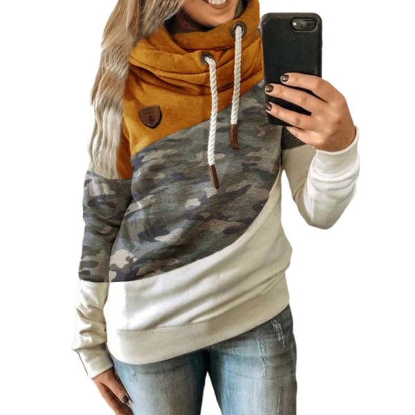 Hættetrøje til kvinder med rullekrave sweatshirt hættetrøje sports camo sweater Camouflage + yellow L